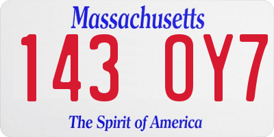 MA license plate 143OY7