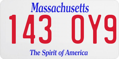 MA license plate 143OY9