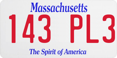 MA license plate 143PL3