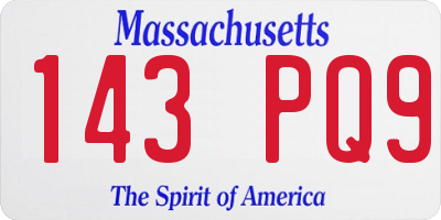 MA license plate 143PQ9