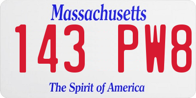 MA license plate 143PW8