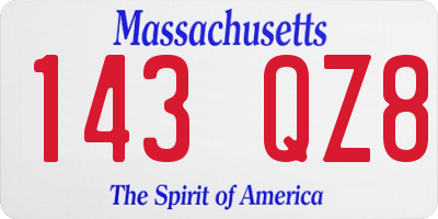 MA license plate 143QZ8