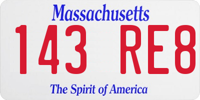 MA license plate 143RE8