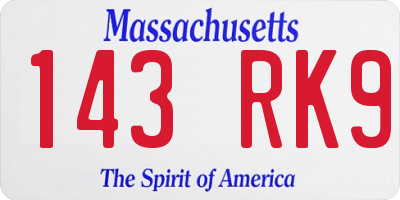 MA license plate 143RK9