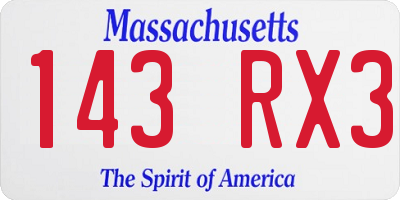 MA license plate 143RX3