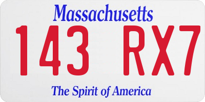 MA license plate 143RX7