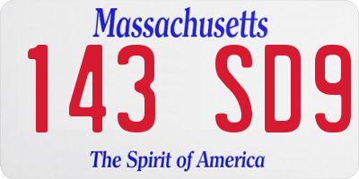 MA license plate 143SD9