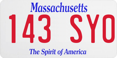 MA license plate 143SY0