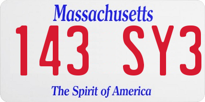 MA license plate 143SY3