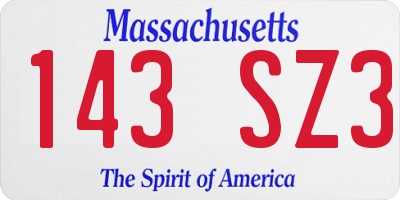 MA license plate 143SZ3