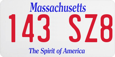 MA license plate 143SZ8