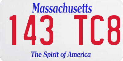 MA license plate 143TC8