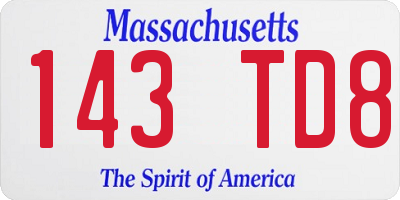 MA license plate 143TD8