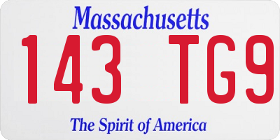 MA license plate 143TG9