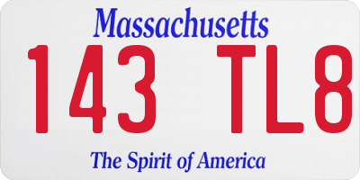 MA license plate 143TL8