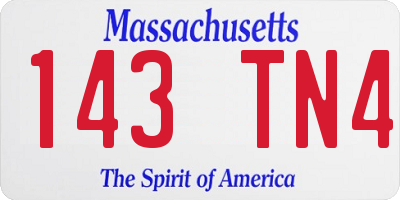 MA license plate 143TN4