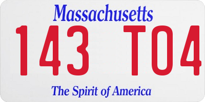 MA license plate 143TO4