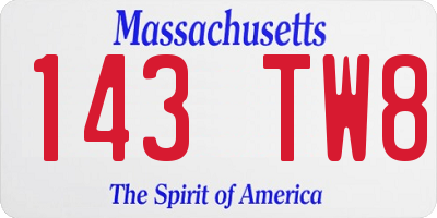 MA license plate 143TW8