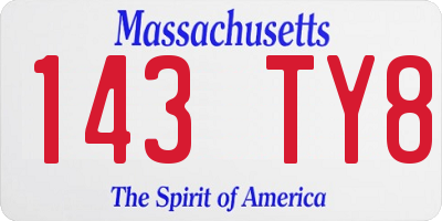MA license plate 143TY8
