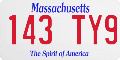 MA license plate 143TY9