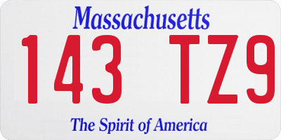 MA license plate 143TZ9