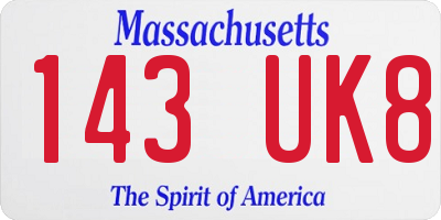 MA license plate 143UK8
