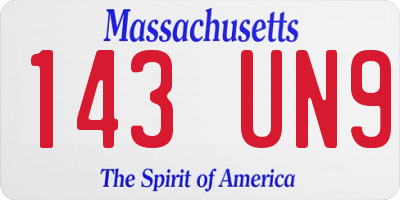 MA license plate 143UN9