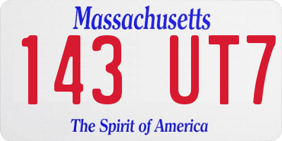 MA license plate 143UT7
