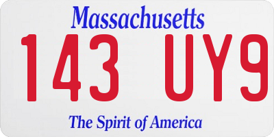 MA license plate 143UY9