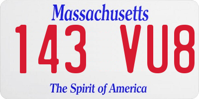 MA license plate 143VU8