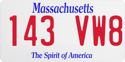 MA license plate 143VW8
