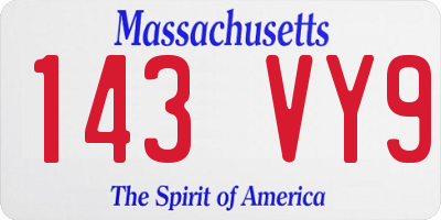 MA license plate 143VY9