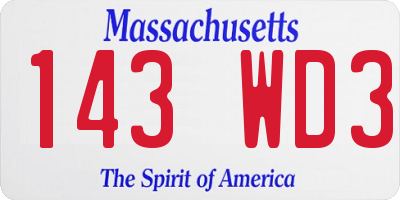 MA license plate 143WD3