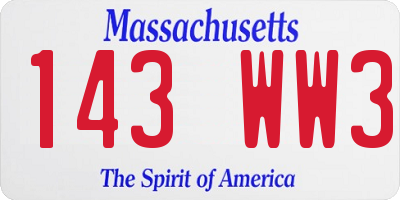 MA license plate 143WW3
