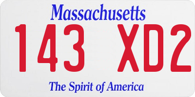 MA license plate 143XD2