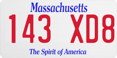 MA license plate 143XD8