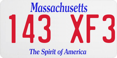 MA license plate 143XF3