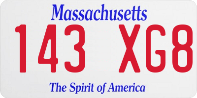 MA license plate 143XG8