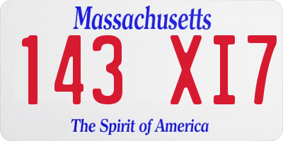 MA license plate 143XI7