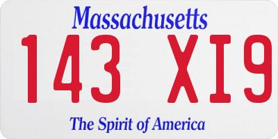 MA license plate 143XI9