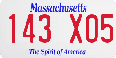 MA license plate 143XO5