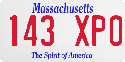 MA license plate 143XP0