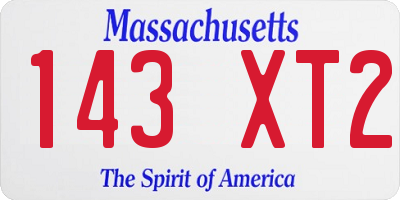 MA license plate 143XT2