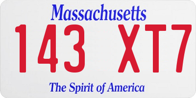 MA license plate 143XT7