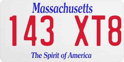 MA license plate 143XT8