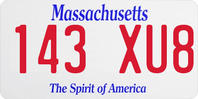 MA license plate 143XU8