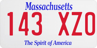MA license plate 143XZ0