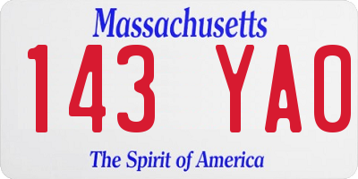 MA license plate 143YA0