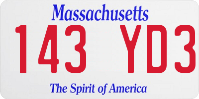 MA license plate 143YD3
