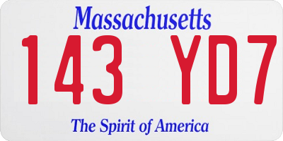 MA license plate 143YD7